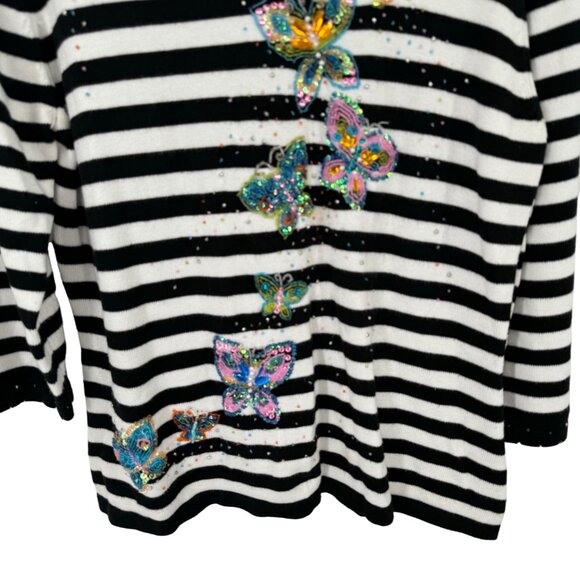 Just B Womens V-neck sweater Butterfly Embellished  Black  3/4 Sleeve size large - Picture 6 of 13